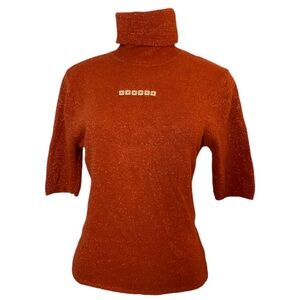 SEEN EU Wool Metallic Burnt Orange Turtleneck Sweater Top embellishment Sz Small
